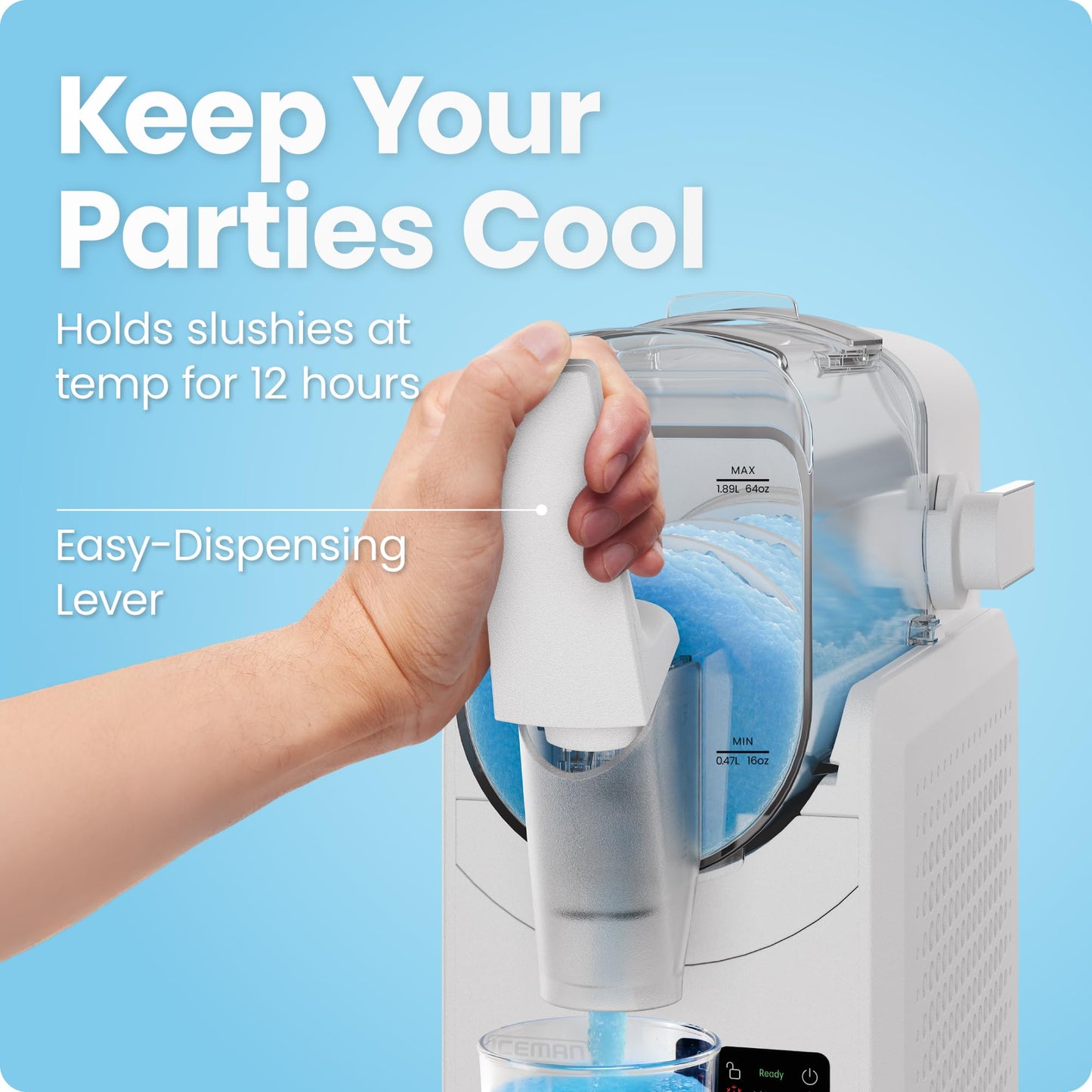 Iceman by Chefman Slush-Ease MAX 90oz Slushie Machine, 64oz Liquid Capacity Frozen Drink Maker & Slushy Machine with 5 Presets and LED Display, Perfect for Frozen Margaritas, Frappes, Smoothies