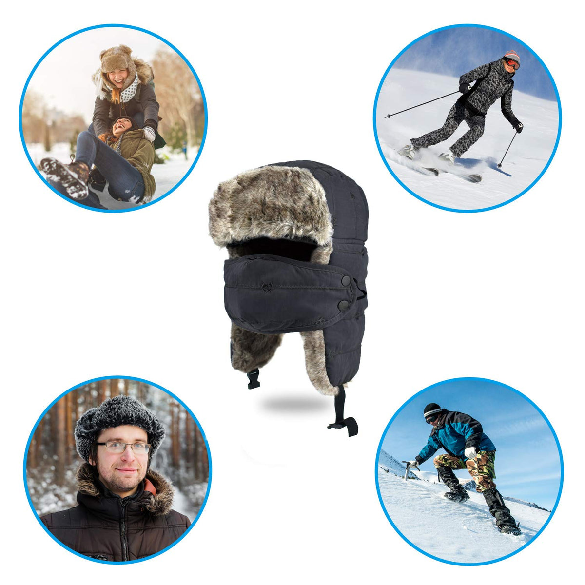 BROTOU Winter Trapper Hat for Men and Women, Warm Windproof Skiing Hats with Ear Flap and Mask (Dark Black) 🍁 All In One Marketplace Canada