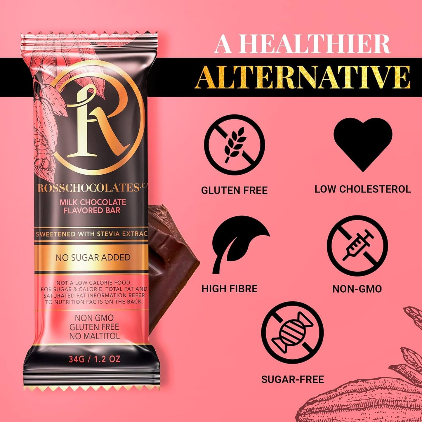 Ross Chocolates Milk Chocolate Bars – Stevia Sweetened, Sugar-Free, Keto & Diabetic Friendly – 12 Pack