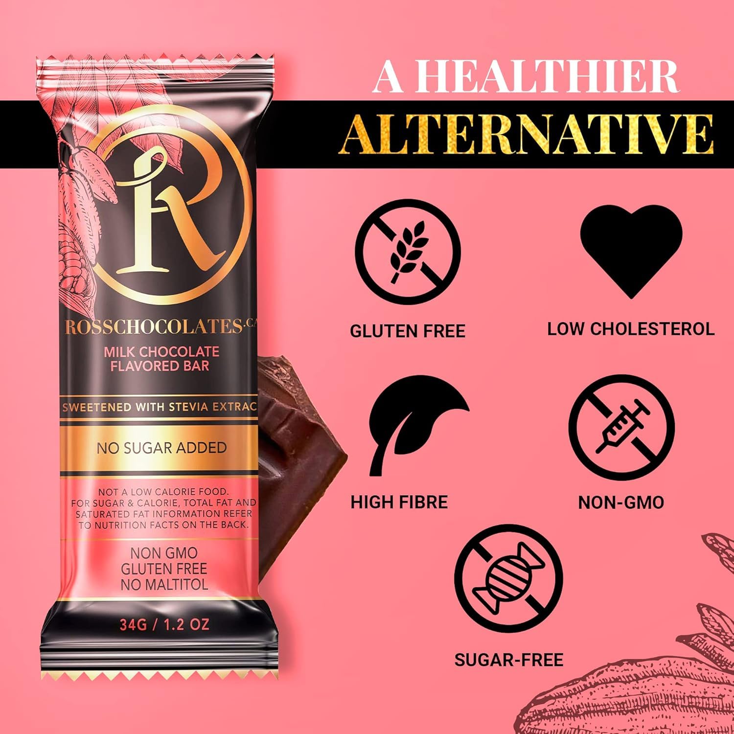 Ross Chocolates Milk Chocolate Bars – Stevia Sweetened, Sugar-Free, Keto & Diabetic Friendly – 12 Pack