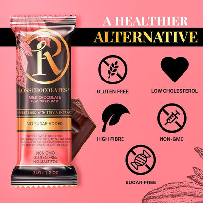 Ross Chocolates Milk Chocolate Bars – Stevia Sweetened, Sugar-Free, Keto & Diabetic Friendly – 12 Pack