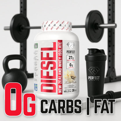 PERFECT SPORTS Diesel New Zealand Whey Isolate Protein Powder | 27g Grass Fed Protein, Zero Carbs & Fat | Keto Friendly, Naturally Flavoured, Gluten Free | 2LB (French Vanilla) - Available at All In One Marketplace Canada