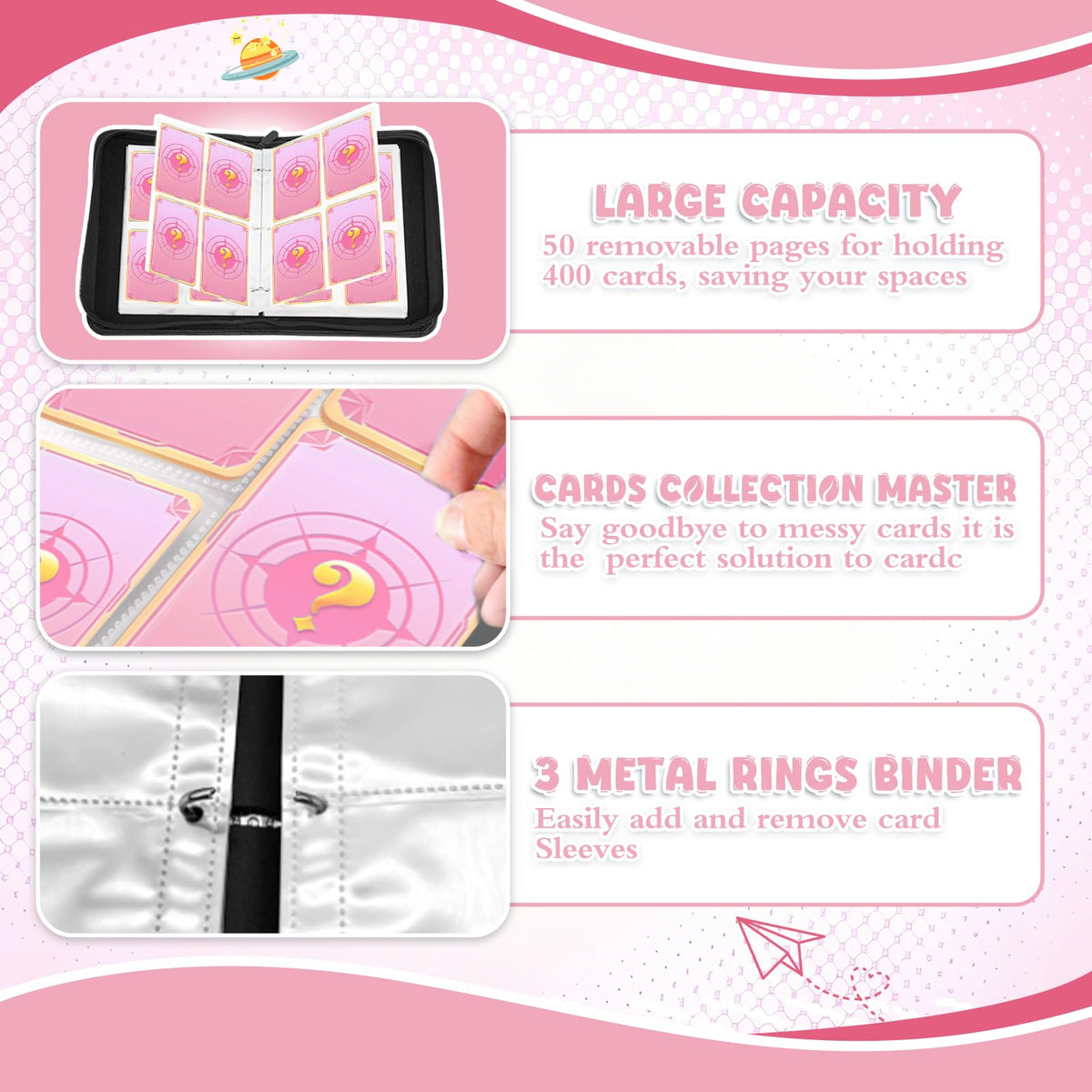 Trading Card Binder, 400 Pocket Cards Holder, 50 Double Sided Removable Pages, Portable Cards Album Holder Card Collection Christmas Gifts for Kids Stocking Stuffers, Pink 🍁 All In One Marketplace Canada