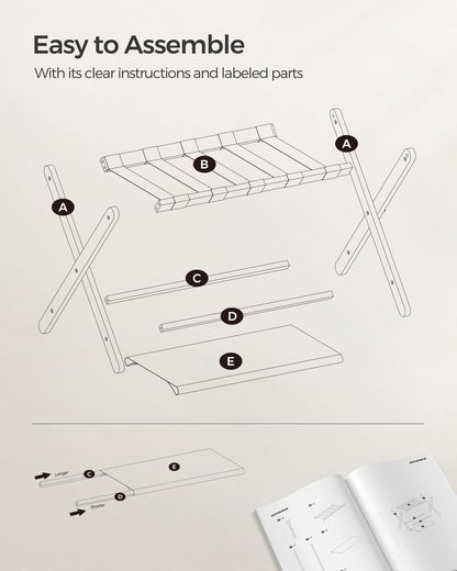 SONGMICS Luggage Rack, Bamboo Luggage Rack for Guest Room, Folding Suitcase Stand, for Hotel, Bedroom, Heavy-Duty, Holds up to 131 lb, Walnut Brown URLR007D01 SONGMICS