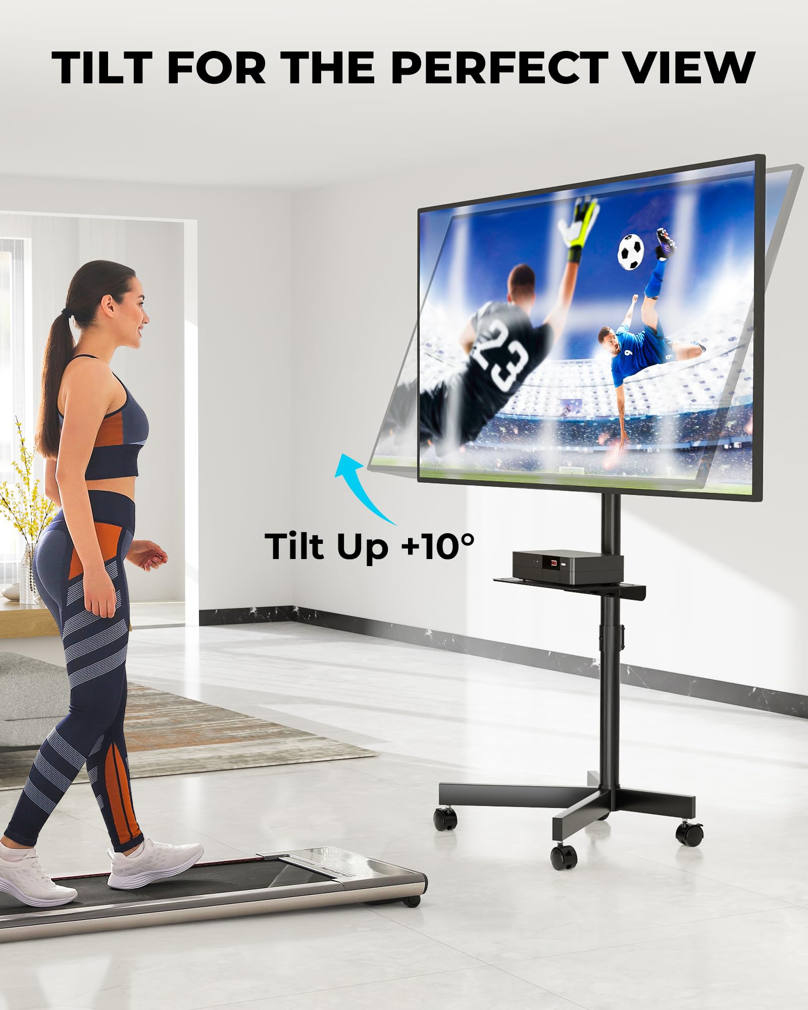 BONTEC Mobile TV Stand with Tilt Function, Rolling TV Cart for 23-60" LED, LCD, OLED TVs, Holds up to 88lbs, Max VESA 400x400mm, Adjustable Media Shelf, TV Stand for Living Room, Bedroom, Office