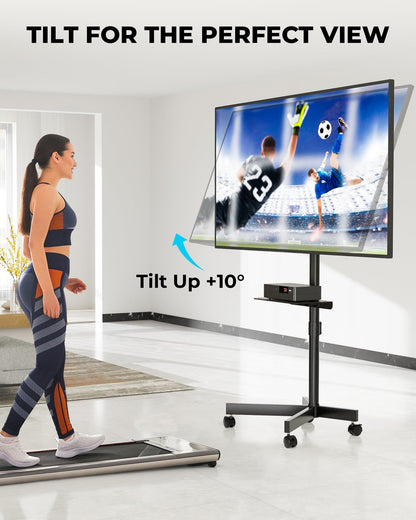 BONTEC Mobile TV Stand with Tilt Function, Rolling TV Cart for 23-60" LED, LCD, OLED TVs, Holds up to 88lbs, Max VESA 400x400mm, Adjustable Media Shelf, TV Stand for Living Room, Bedroom, Office