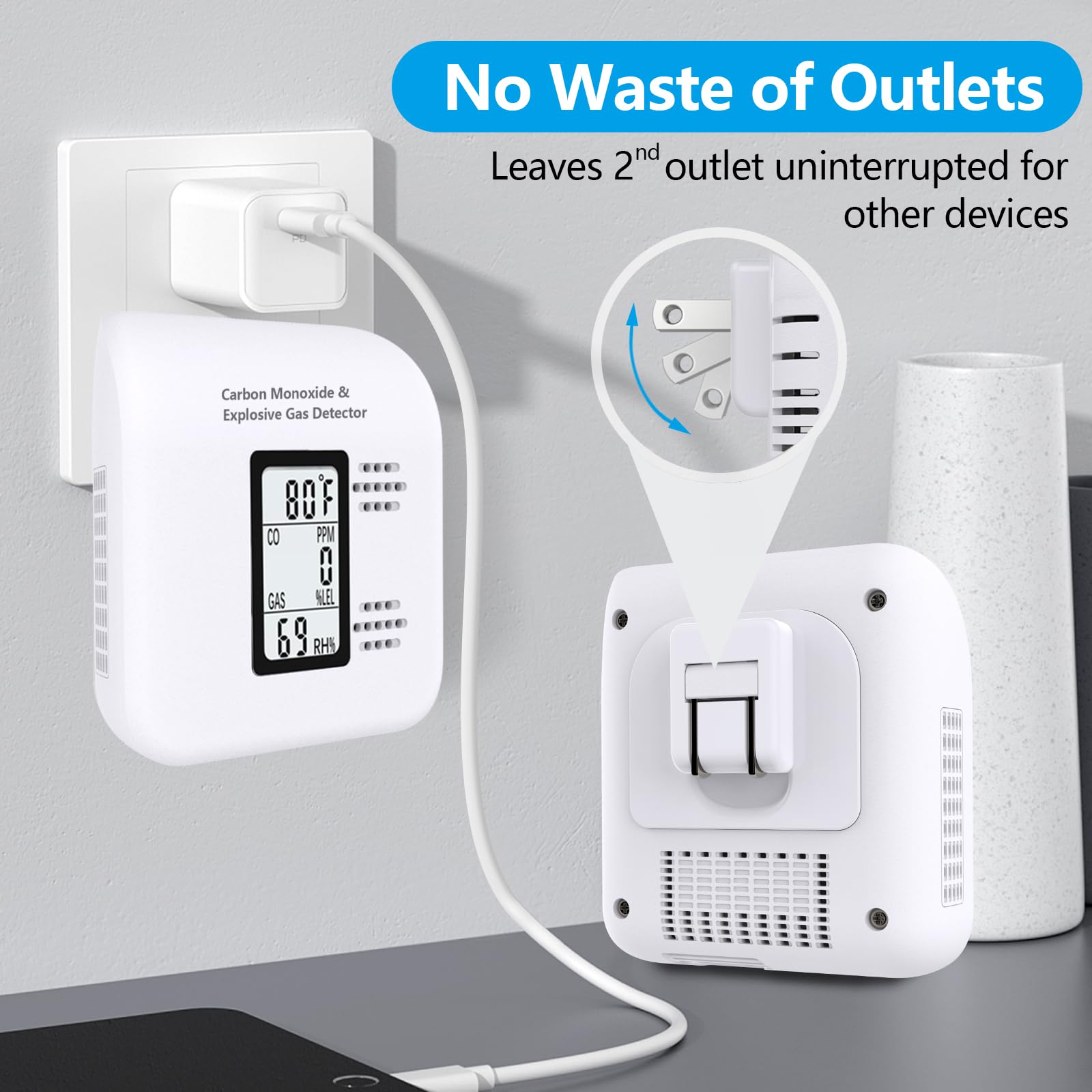 4-in-1 Upgraded Natural Gas Leak Detector and Carbon Monoxide Detectors,Carbon Monoxide Detectors Plug in with Temperature & Humidity Monitor CO Methane Propane Alarm for Home RV Hotel (1Pack White) - Available at All In One Marketplace Canada