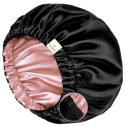 YANIBEST Silk Bonnet Satin Bonnet for Sleeping Women and Men, Adjustable Double Layer Hair Bonnet for Curly Hair Pink