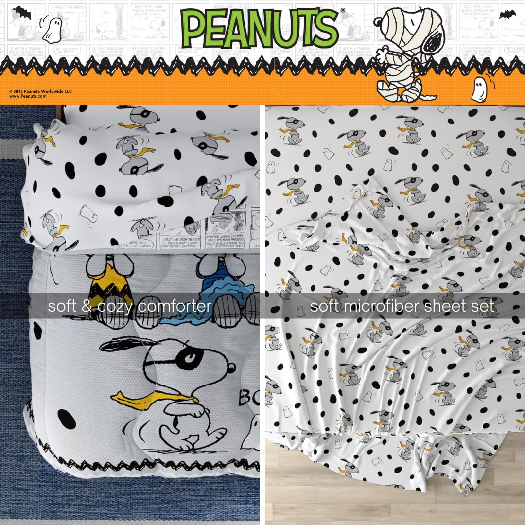 Franco Peanuts Snoopy Halloween Bedding Set, 4 Piece Super Soft Reversible Comforter and Sheet Set, Twin, (100% Officially Licensed Product) Collectibles