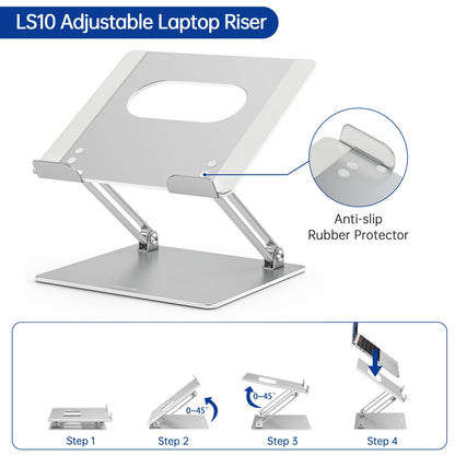 Besign LS10 Laptop Stand for Desk, Ergonomic Adjustable Notebook Tablet Stand, Riser Holder Computer Stand Compatible with Air, Pro, Dell, HP, Lenovo More 10-14" Laptops, Lapdesks (Silver)