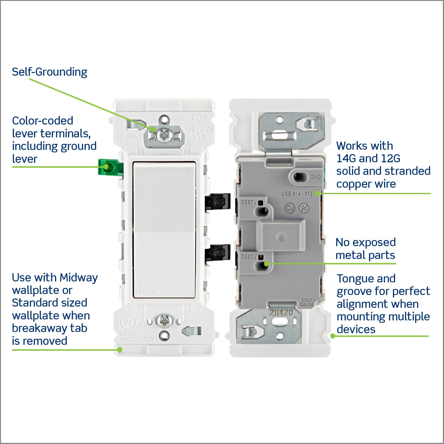 Leviton 10-Pack Lever Edge 15 Amp Single Pole Decora Switch, E5601-0MW, White Leviton