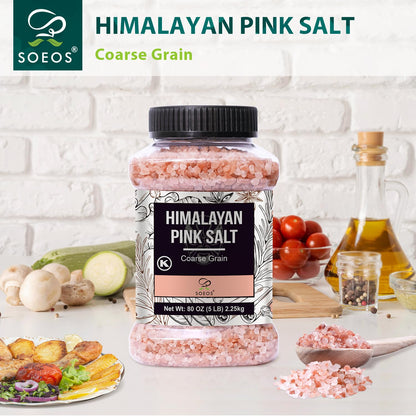 Soeos Himalayan Pink Salt 80oz (2.25kg) - Coarse Grain, Pure Crystal for Grinders