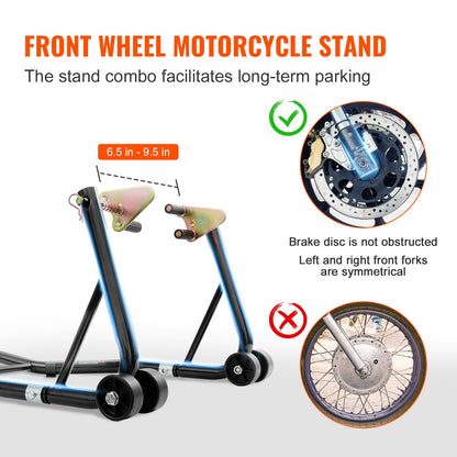 VEVOR Motorcycle Stand Lift, 850lbs Front Rear Combo Stand Lift Stand, Front and Rear Wheel Fork Stand, U+L Fork Swingarm Spool, Compatible with Most Yamaha Honda Kawasaki Suzuki Motorcycles, Black 🍁 All In One Marketplace Canada