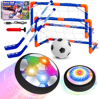 KEVOEGS 3 in 1 Hover Hockey Soccer Ball Set, Toddler Kids Toys with LED Lights & 2 Goals, Indoor Outdoor Toy for 3 4 5 6 7 8 10 11 12 Year Old Boys Girls, Sports Games Perfect Christmas Birthday Gifts 🍁 All In One Marketplace Canada