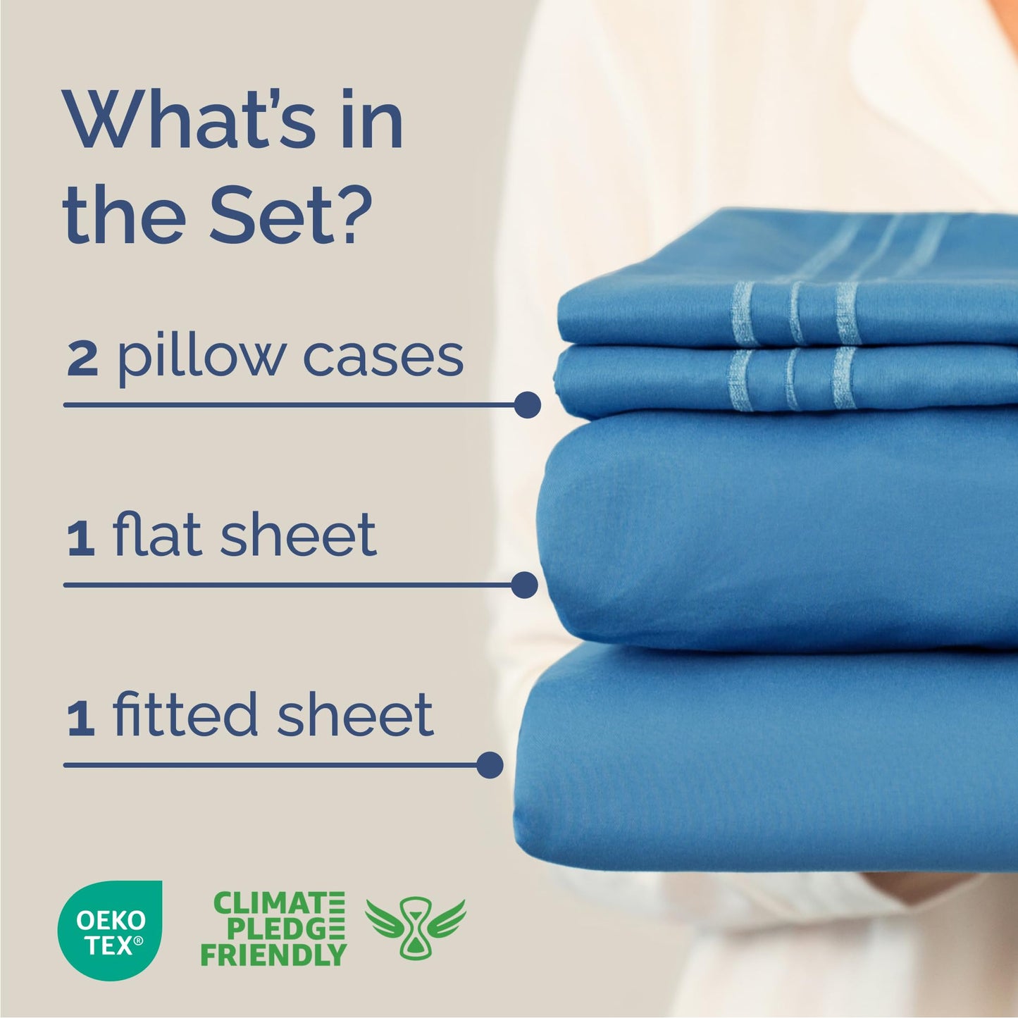 Queen Size 4 Piece Sheet Set - Comfy Breathable & Cooling Sheets - Hotel Luxury Bed Sheets for Women & Men - Deep Pockets, Easy-Fit, Soft & Wrinkle Free Sheets - Denim Blue Oeko-Tex Bed Sheet Set