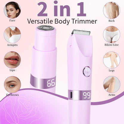 Beanify 2-in-1 Electric Shaver & Bikini Trimmer With LED Display for Women & Men，IPX7 Waterproof Wet/Dry Electric Razor With Dual Head , Rechargeable Painless Body & Facial Hair Remover, Travel-Size (Purple) - Available at All In One Marketplace Canada