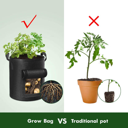 Cavisoo 5-Pack 10 Gallon Potato Grow Bags, Garden Planting Bag with Reinforced Handle, Thickened Nonwoven Fabric Pots for Tomato, Vegetable and Fruits - Available at All In One Marketplace Canada