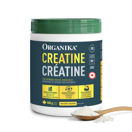 Organika Canadian-Made Creatine Powder- Pure Micronized Creatine Monohydrate - Helps Build Lean Muscle, Increase Strength, and Improved Recovery and Performance for Men and Women - 500g, 100 servings