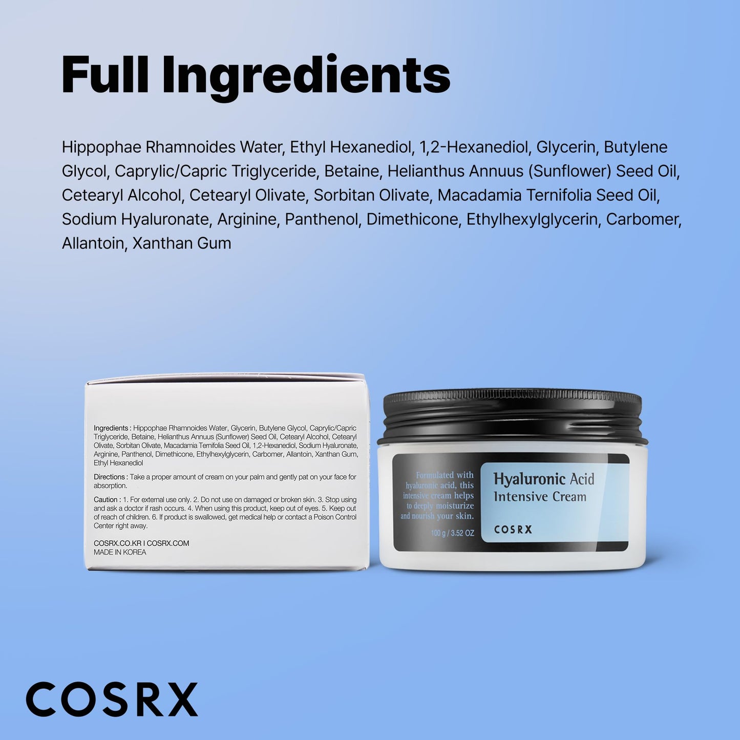COSRX Hyaluronic Acid Intensive Cream, 100g | Moisturizing Wrinkle Cream | Korean Skin Care, Vegan, Cruelty Free, Paraben Free Cosrx