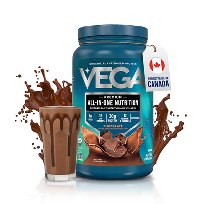Vega Premium All-in-One Nutrition Protein Powder – 20g Plant-Based Vegan Protein, Vitamins & Probiotics, Chocolate, 876g (19 Servings)