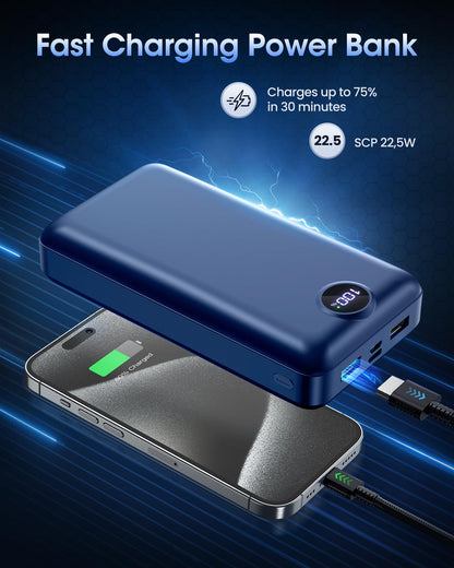 Power Bank Fast Charging 50000mAh- 22.5W Portable Charger USB C Quick Charge with 3 Outputs & 2 Inputs LED Display Huge Capacity External Battery Pack for iPhone, Samsung, iPad etc