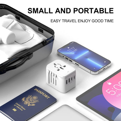 VYLEE Universal International Power Travel Plug Adapter, 5 in 1 European Travel Plug Adapter W/ 3.5A 2xUSB-A and 2xUSB C Wall Charger and Worldwide AC Outlet for Europe USA UK AUS Asia (White)