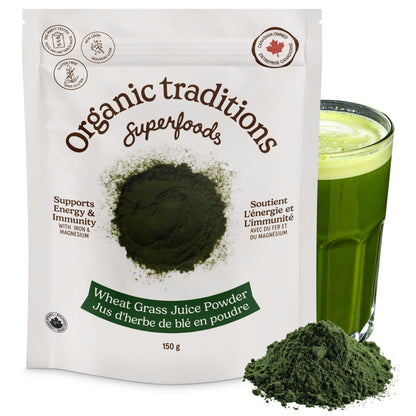 Organic Traditions Wheat Grass Juice Powder, Vegan Superfood Greens, 5.3oz