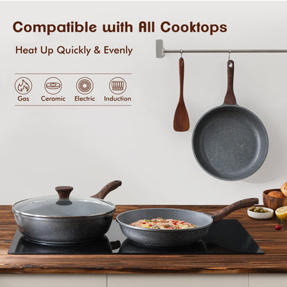 SENSARTE Nonstick Frying Pan Skillet, Swiss Granite Coating Omelette Pan, Healthy Stone Cookware Chef's Pan, PFOA Free (8/9.5/10/11/12.5 Inch) (8 Inch)