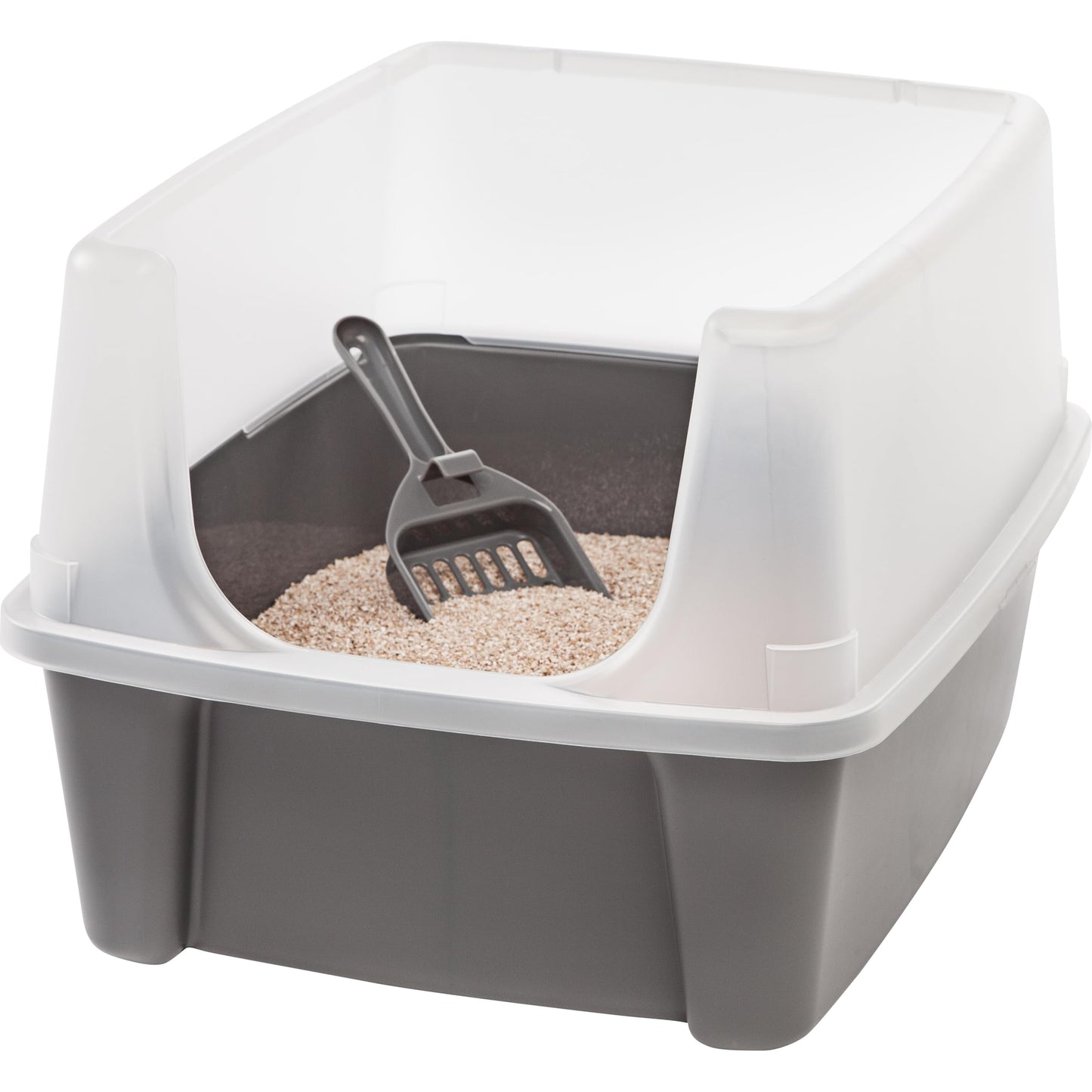 IRIS USA Large Cat Litter Box with Scatter Shield and Scoop, Open Top High Sided Cat Litter Pan, Gray 🍁 All In One Marketplace Canada