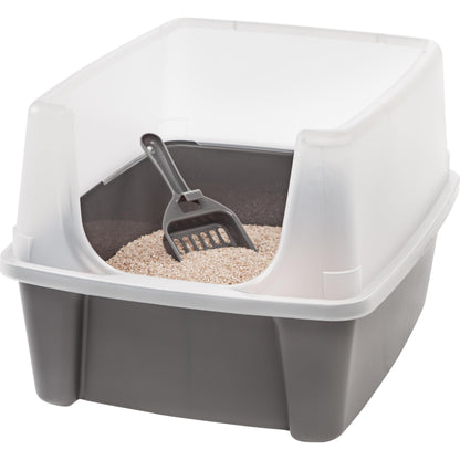 IRIS USA Large Cat Litter Box with Scatter Shield and Scoop, Open Top High Sided Cat Litter Pan, Gray 🍁 All In One Marketplace Canada