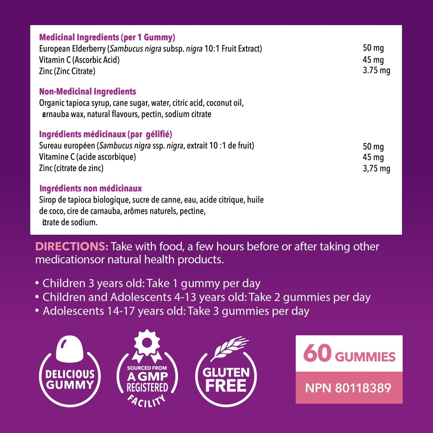 Elderberry Gummies Kids for Cold and Flu Relief | Immune Booster for Kids | Sambucol Black Elderberry Syrup Gummy with Zinc and Vitamin C | Cough, Fever & Sore Throat Support with Antioxidants | 60ct - Available at All In One Marketplace Canada