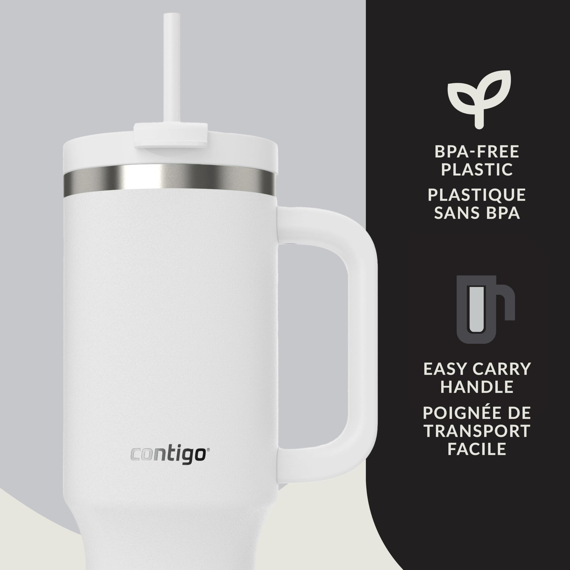 Contigo Streeterville Tumbler, 40 oz (1.18 L), Insulated Stainless Steel Water Bottle with Straw and Leak-Proof Lid, Salt Contigo