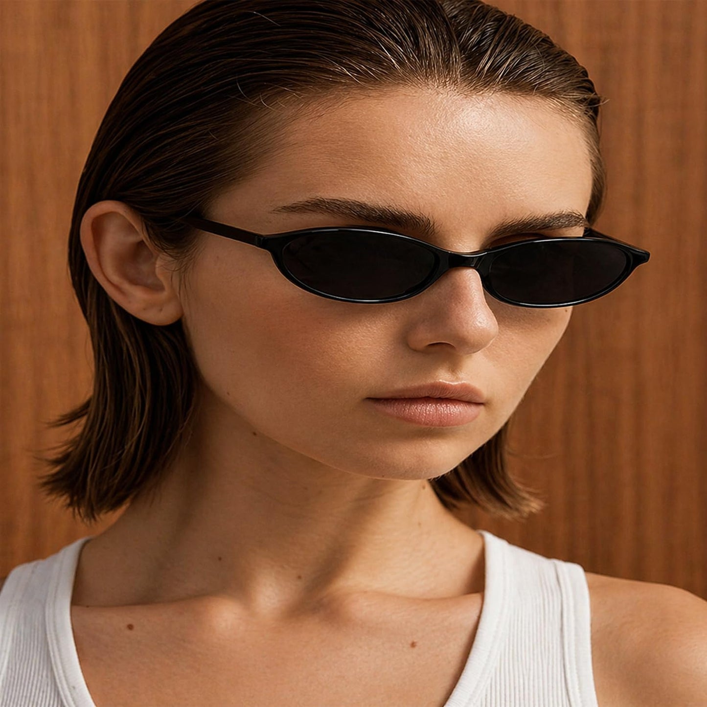 Retro Oval Cat Eye Sunglasses for Women 90s Trendy Small Lightweight Y2k Narrow Sunnies Cateye UV400 Sun Glasses 8057 Black+Brown+Tortoise