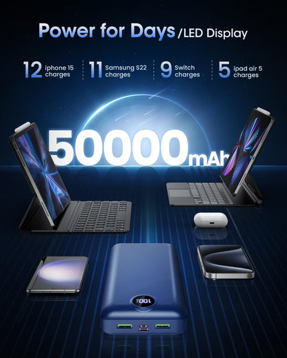 Power Bank Fast Charging 50000mAh- 22.5W Portable Charger USB C Quick Charge with 3 Outputs & 2 Inputs LED Display Huge Capacity External Battery Pack for iPhone, Samsung, iPad etc