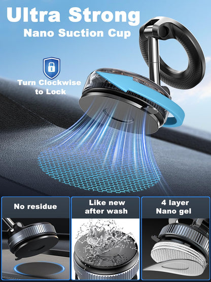 snanlen Upgraded 360° Nano Gel Vacuum Magnetic Phone Holder, Car Phone Holder for Magsafe[108+LBS Strongest Suction & 3000gf Strongest Magnetic], Suction Cup Phone Mount for Car/for iPhone 17 Pro Max