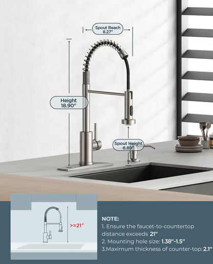 FORIOUS Kitchen Faucets, Brushed Nickel Kitchen Sink Faucet with Pull Down Sprayer, Commercial Kitchen Faucet Stainless Steel, Classic Single Handle Pull Out Sink Faucets for RV Laundry Utility Room