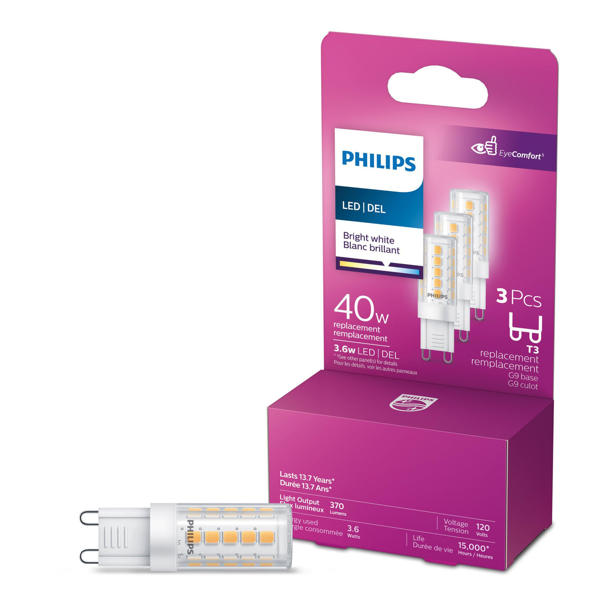 LED 40W G9 Capsule Bright White Non Dimmable (3000K) - 3 Pack
