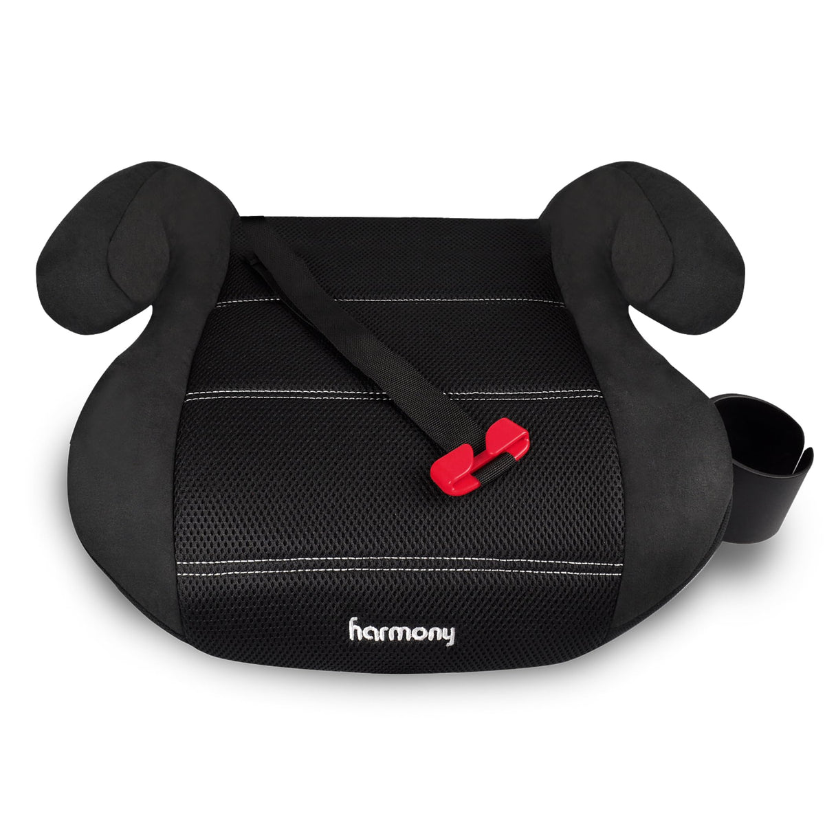 Harmony Dreamtime Elite High-Back Booster Seat – 2-in-1 Belt-Positioning Booster Car Seat with Cup Holder & Shoulder Belt Guide, for Children 18–50 kg (40–110 lbs.), 86–145 cm (34–57 in) - Black