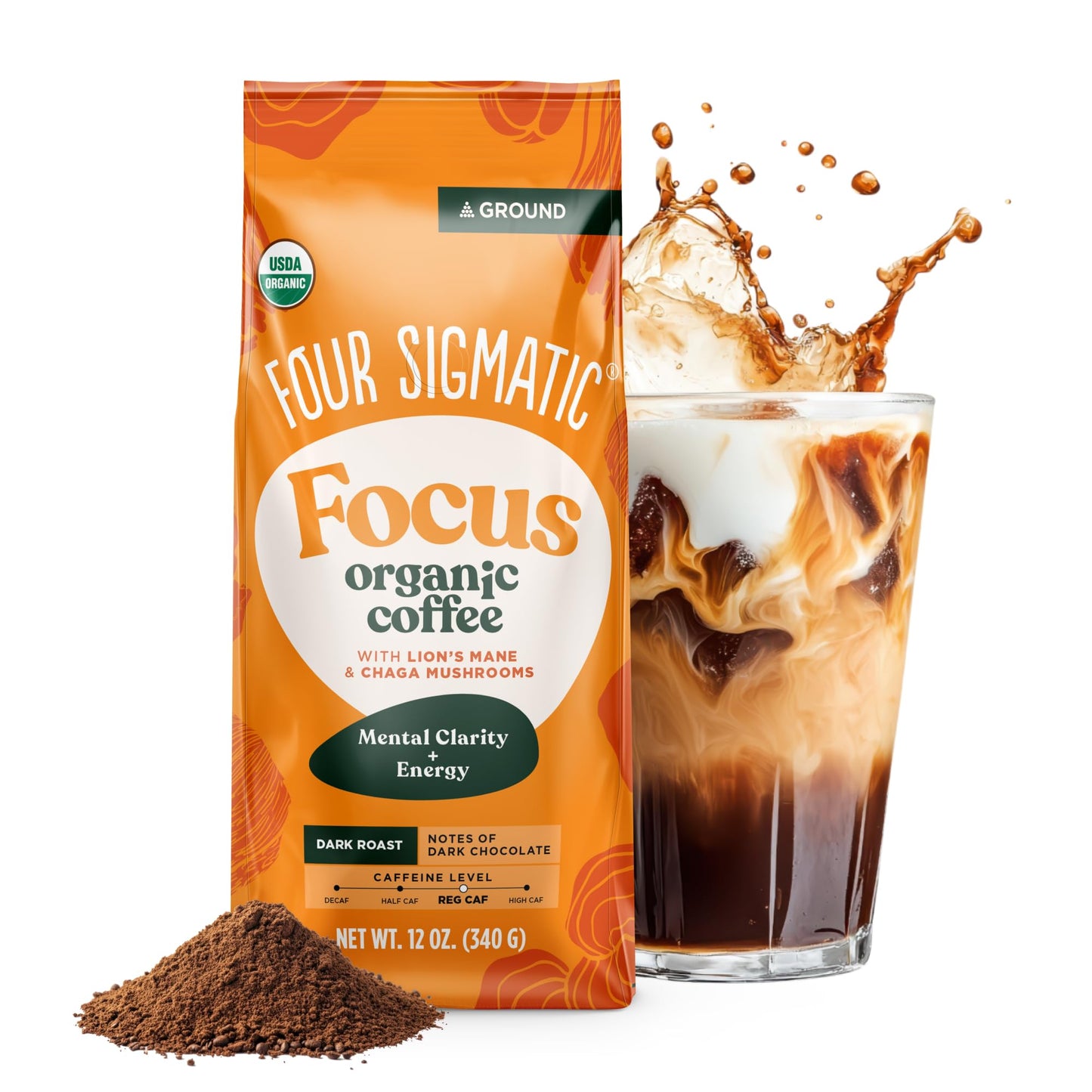 Four Sigmatic Think Mushroom Coffee | Organic Ground Coffee with Lion's Mane and Chaga | 12oz