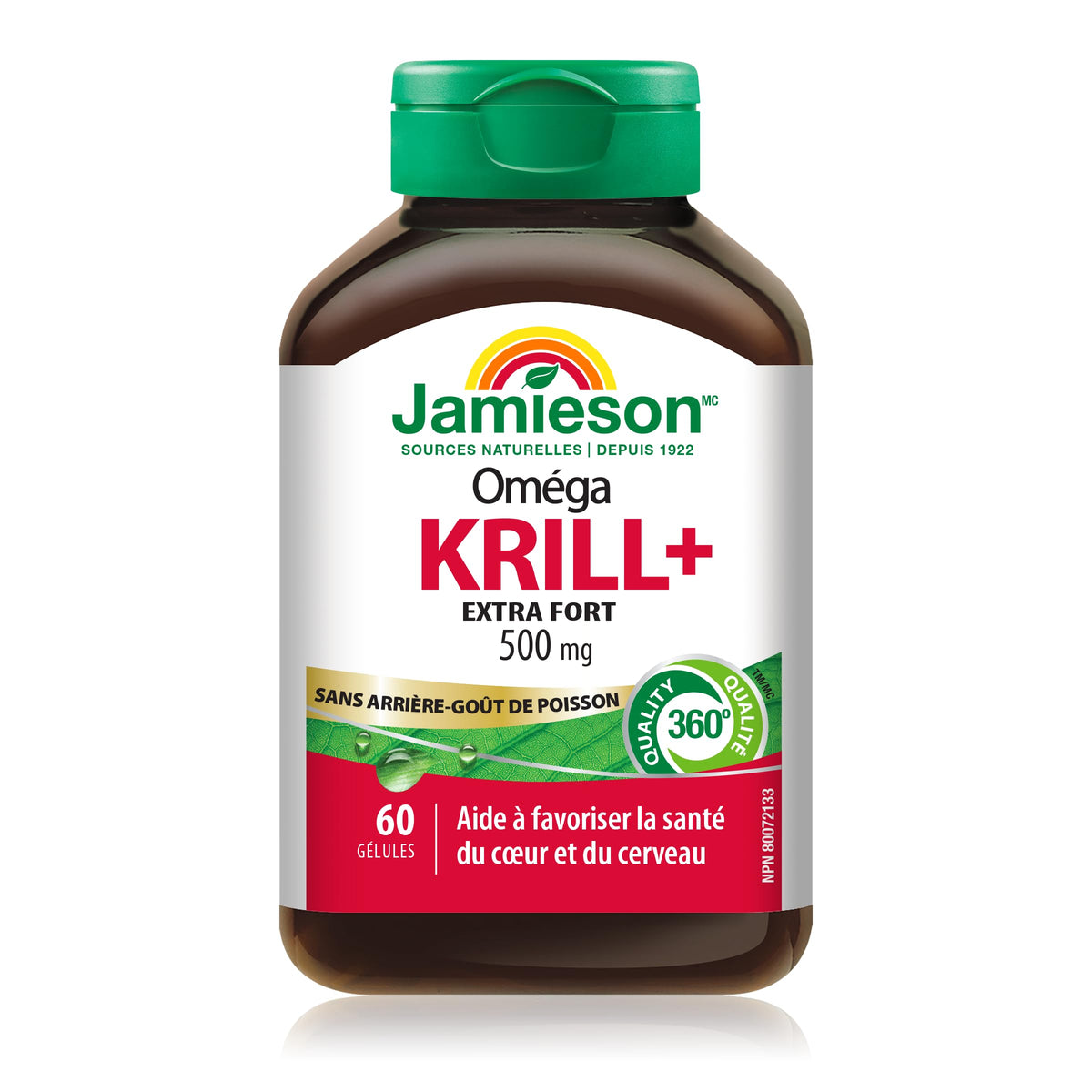 Jamieson Omega Krill Plus 500 mg Softgels, No Fishy Aftertaste, with EPA, DHA, Phospholipids, and Astaxanthin. Supports Hearth Health and Brain Health, Non-GMO, Gluten-Free, 60 Count, Proudly Canadian