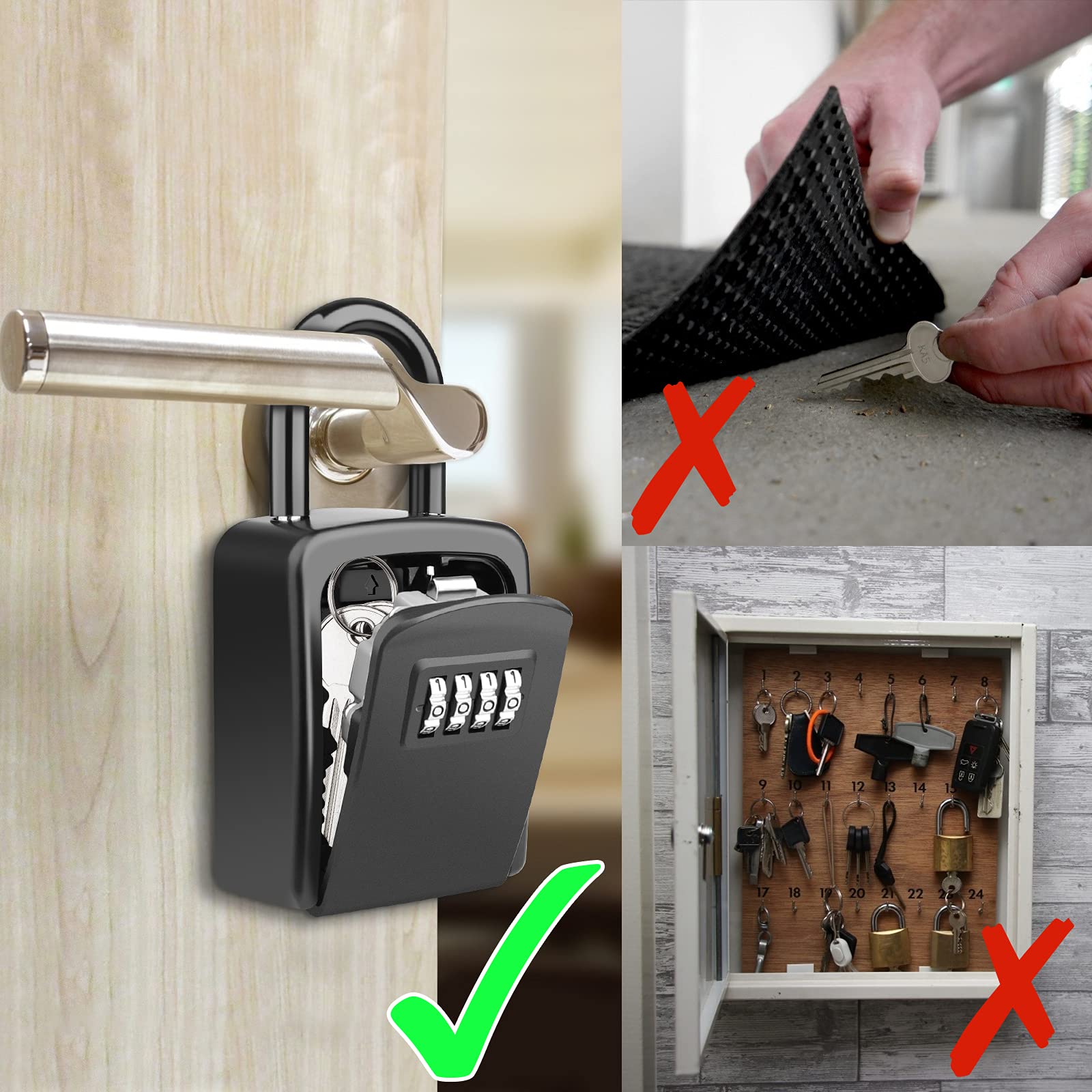 Key Lock Box, [No Installation Require] Diyife Portable Outdoor Lock Box for Keys with Removable Shackle, 5 Keys Capacity, Weatherproof 4-Digit Combination Key Safe for Home AirBnb Office
