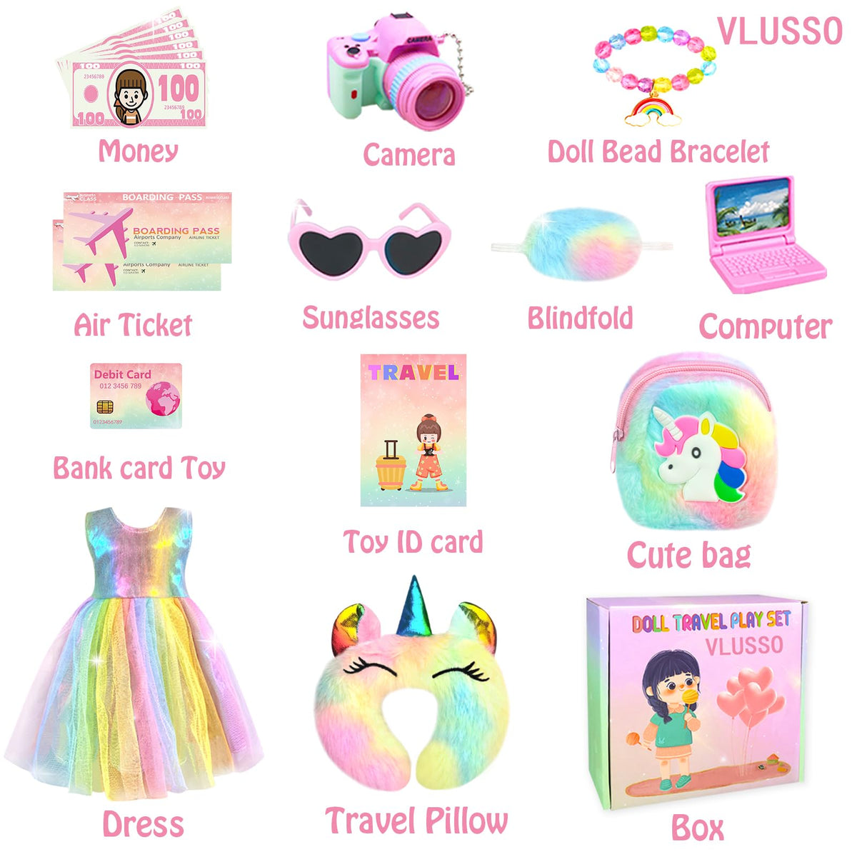 19Pcs 18 inch Girl Doll Accessories Case Luggage Travel Play Set with Doll Clothes Camera Travel Pillow Bag Dress Glasses Doll Stuff Fit 18 inch Doll Christmas Birthday Gift 🍁 All In One Marketplace Canada