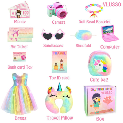 19Pcs 18 inch Girl Doll Accessories Case Luggage Travel Play Set with Doll Clothes Camera Travel Pillow Bag Dress Glasses Doll Stuff Fit 18 inch Doll Christmas Birthday Gift 🍁 All In One Marketplace Canada