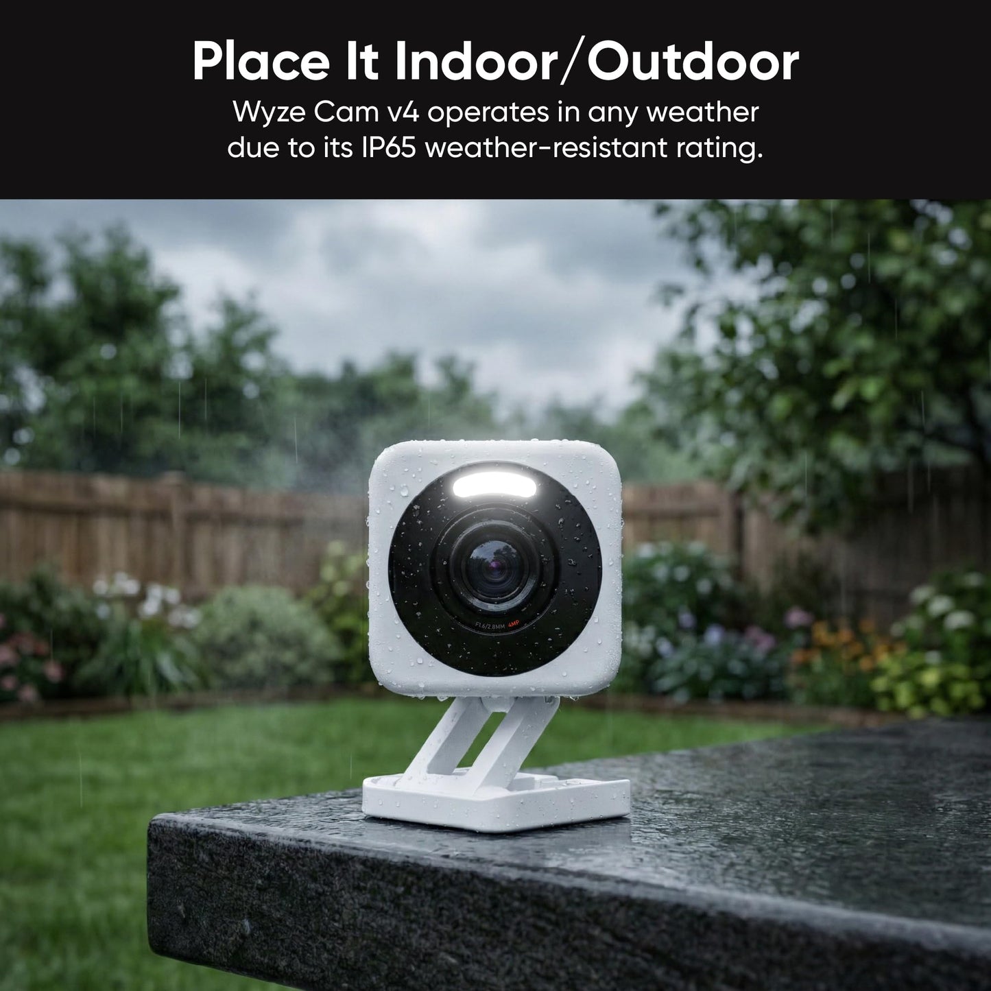 WYZE Cam v4 (Latest Model), 2.5K AI Security Camera, Indoor/Outdoor Cameras for Home Security, Vibrant Color Night Vision, No Subscription Required, Free Expert Help, White