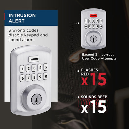 Weiser Powerbolt 3 Satin Chrome Keyless Entry Door Lock/Deadbolt Lock, 10-Button Keypad Door Lock with Auto Lock and 12-Month Battery Life, Electronic Door Locks for Front Door, Home Décor 🍁 All In One Marketplace Canada