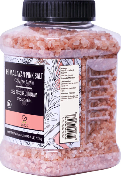 Soeos Himalayan Pink Salt 80oz (2.25kg) - Coarse Grain, Pure Crystal for Grinders
