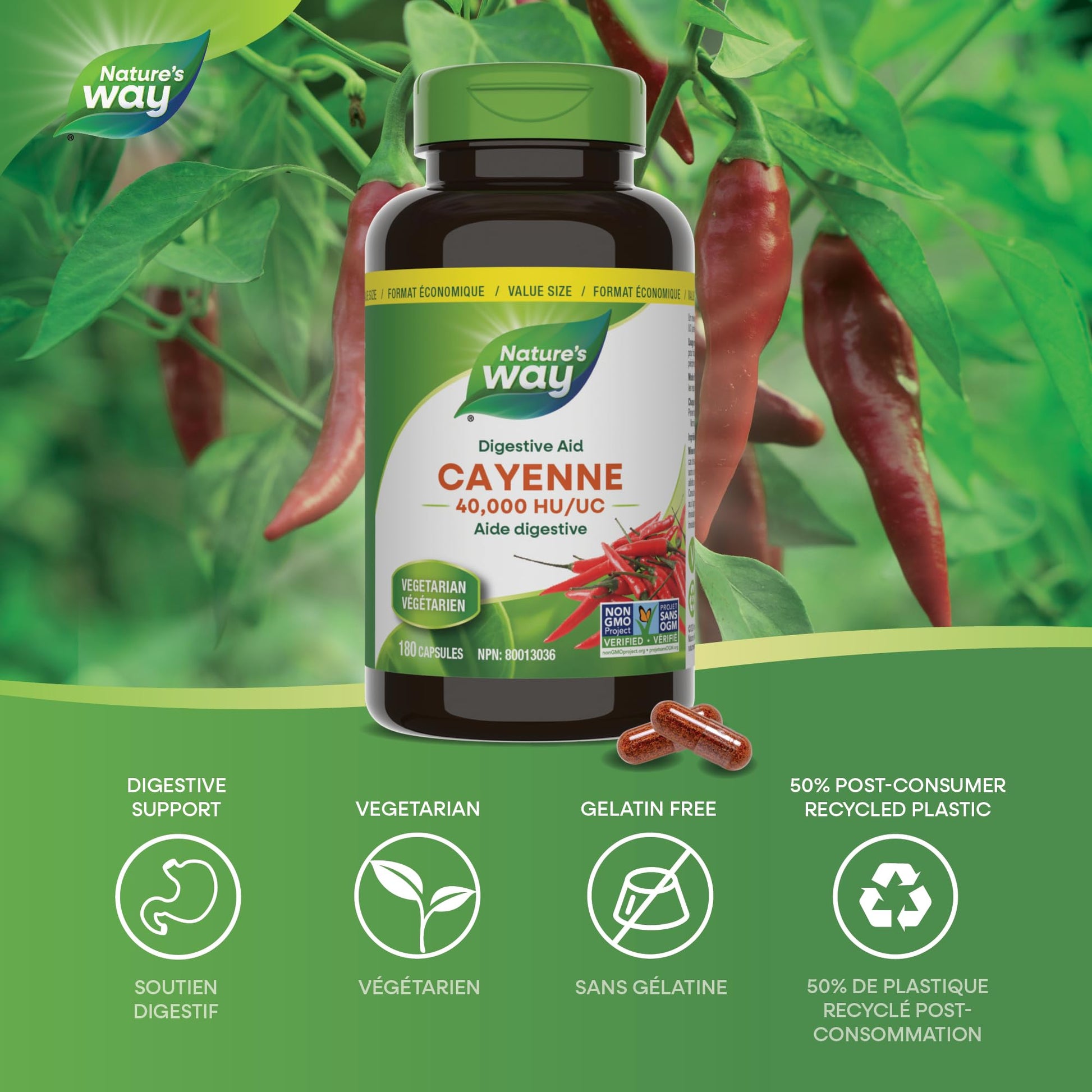 Nature’s Way Cayenne 40,000 HU – Herbal Digestion & Peripheral Circulation Supplement – Cayenne Pepper Capsules – Vegetarian, Non-GMO – 180 Capsules Nature's Way