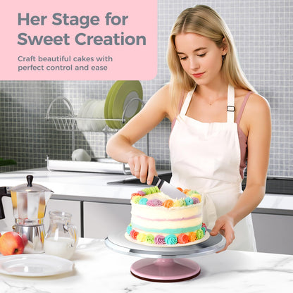Ohuhu Cake Turntable, 12" Aluminium Stand with Smoother & Scrapers, Pink 🍁 All In One Marketplace Canada