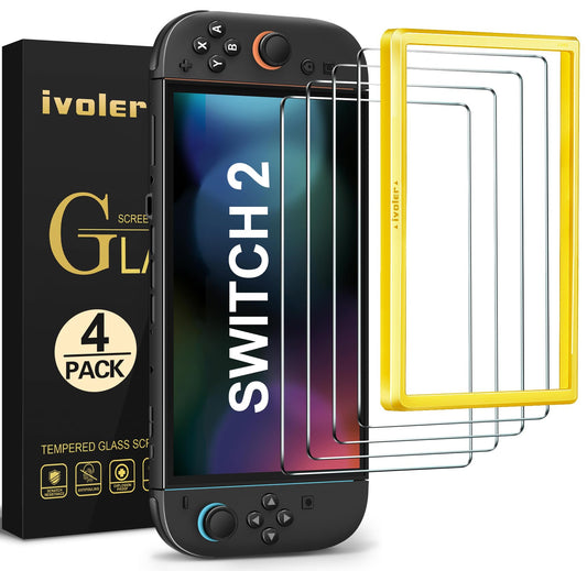 ivoler 4-Pack Screen Protector Tempered Glass for Nintendo Switch 2 Model 2025 with [Alignment Frame] Accessories Transparent HD Clear Anti-Scratch Screen Protector for Nintendo Switch 2, 7.9-Inch