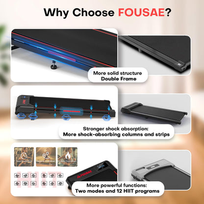 Walking Pad, FOUSAE 3 in 1 Max 6.2 MPH Treadmill for Home with Double Frame 330 LB Weight Capacity, Powerful 2.5 HP Wider Belt Walking Pad with 9% Incline, 12 HIIT Programes, Magnetic Remote Control